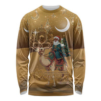 Morocco Christmas in Sahara Long Sleeve Shirt Black Santa Riding Camel - Wonder Print Shop