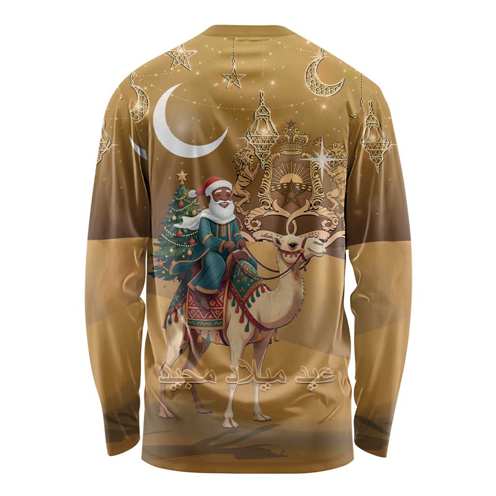 Morocco Christmas in Sahara Long Sleeve Shirt Black Santa Riding Camel - Wonder Print Shop