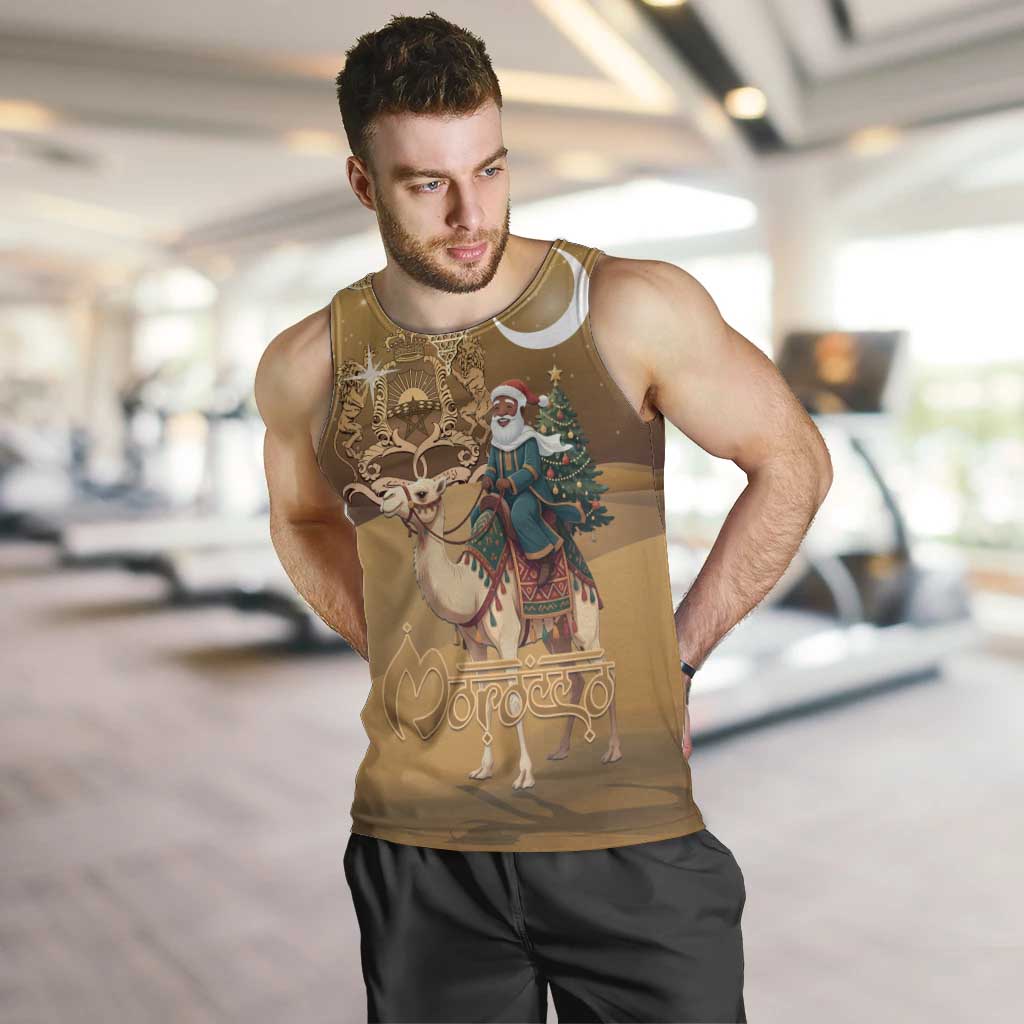 Morocco Christmas in Sahara Men Tank Top Black Santa Riding Camel - Wonder Print Shop