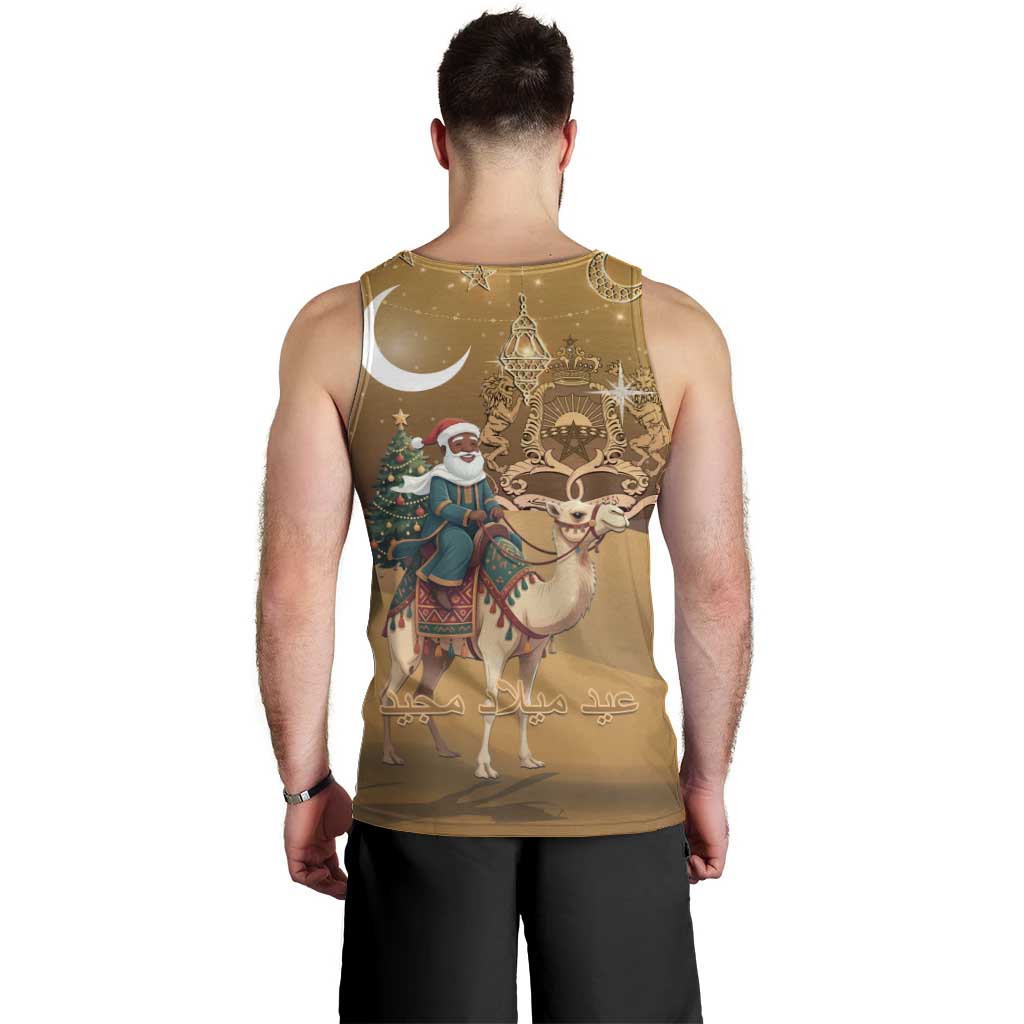 Morocco Christmas in Sahara Men Tank Top Black Santa Riding Camel - Wonder Print Shop