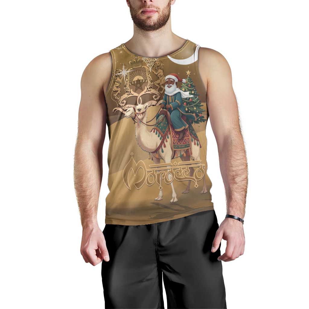 Morocco Christmas in Sahara Men Tank Top Black Santa Riding Camel - Wonder Print Shop