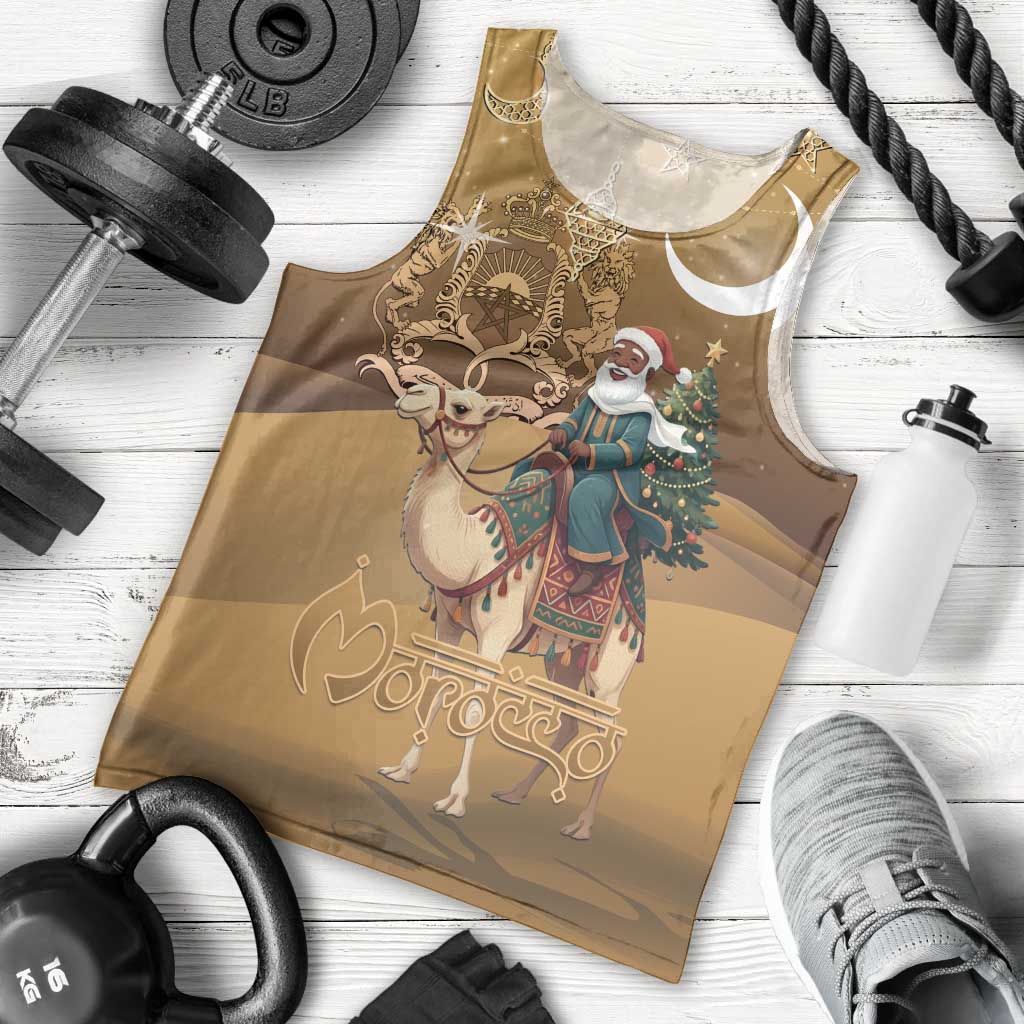 Morocco Christmas in Sahara Men Tank Top Black Santa Riding Camel - Wonder Print Shop