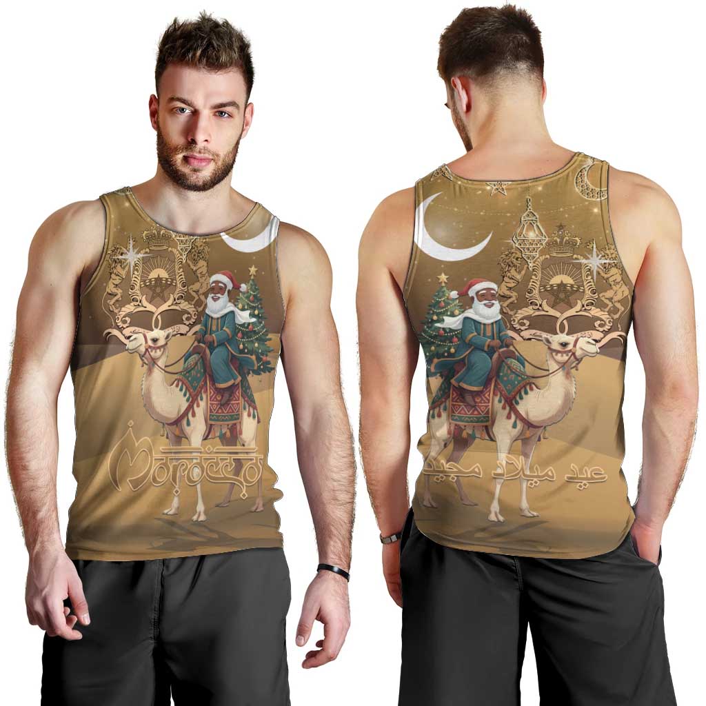 Morocco Christmas in Sahara Men Tank Top Black Santa Riding Camel - Wonder Print Shop