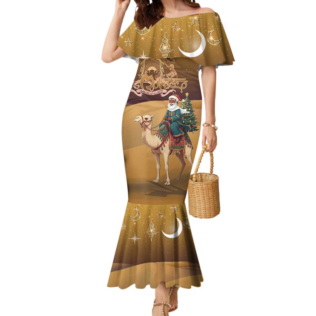 Morocco Christmas in Sahara Mermaid Dress Black Santa Riding Camel - Wonder Print Shop