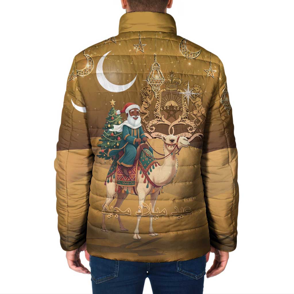 Morocco Christmas in Sahara Padded Jacket Black Santa Riding Camel - Wonder Print Shop