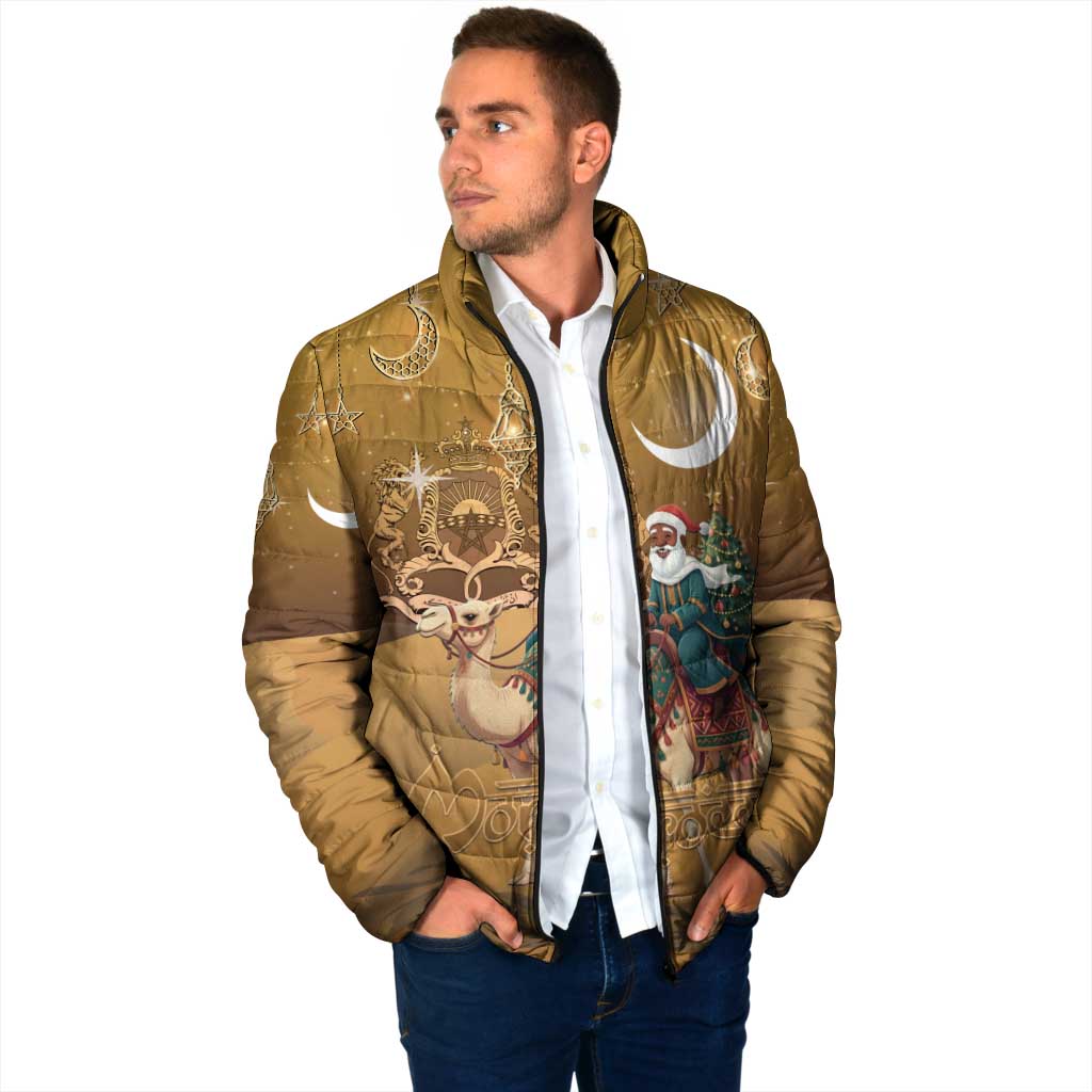 Morocco Christmas in Sahara Padded Jacket Black Santa Riding Camel - Wonder Print Shop