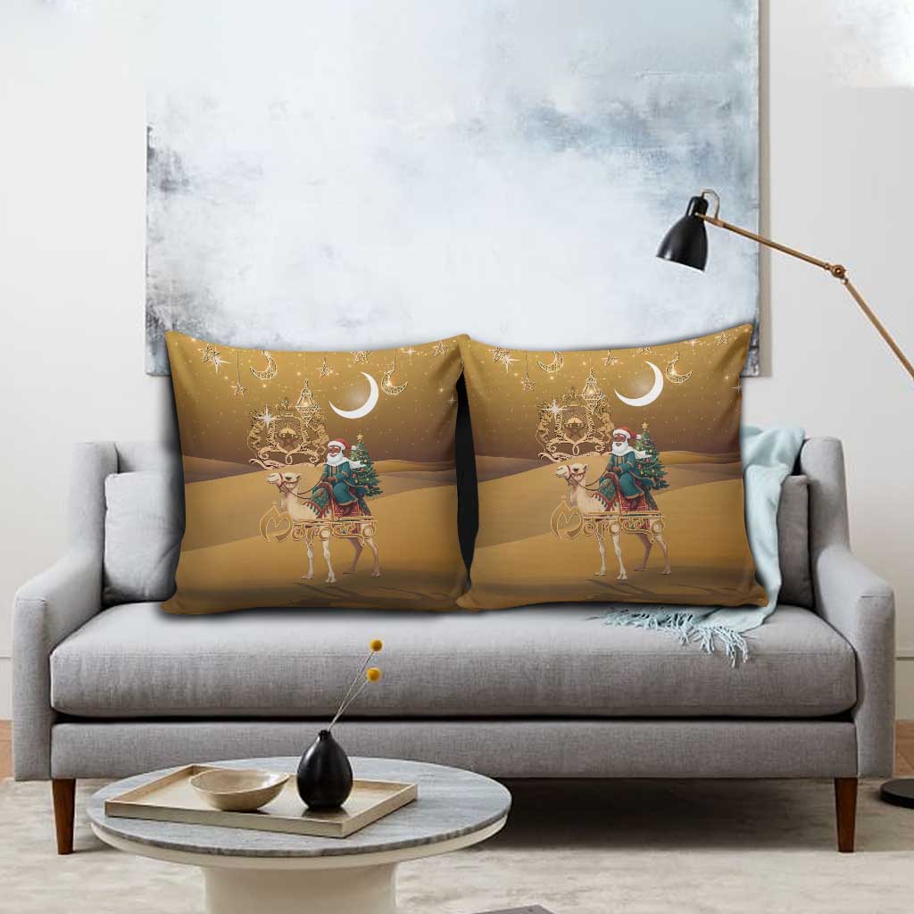 Morocco Christmas in Sahara Pillow Cover Black Santa Riding Camel - Wonder Print Shop