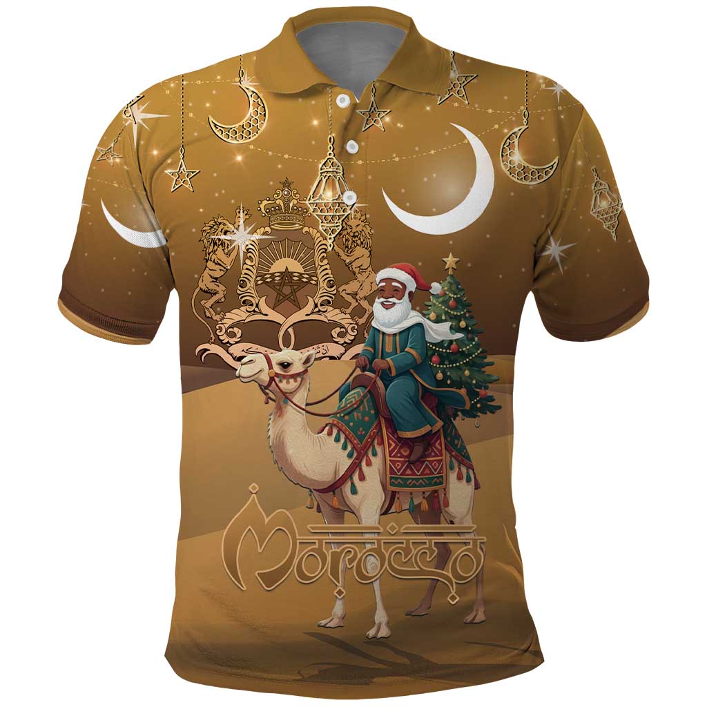 Morocco Christmas in Sahara Polo Shirt Black Santa Riding Camel - Wonder Print Shop