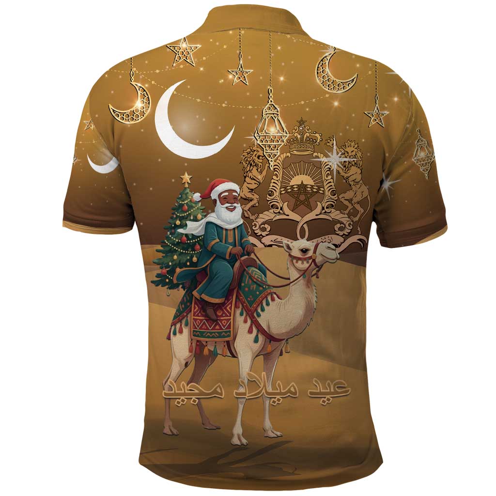 Morocco Christmas in Sahara Polo Shirt Black Santa Riding Camel - Wonder Print Shop
