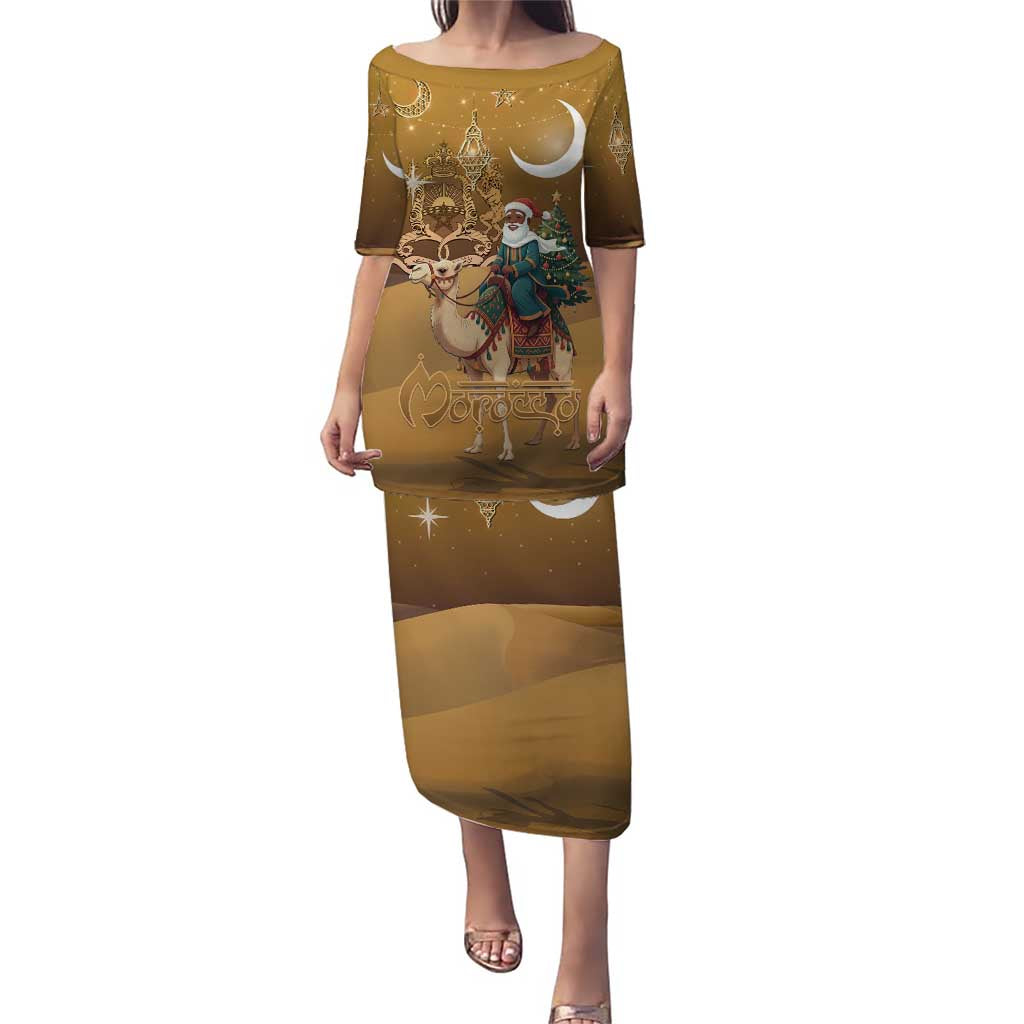 Morocco Christmas in Sahara Puletasi Black Santa Riding Camel - Wonder Print Shop