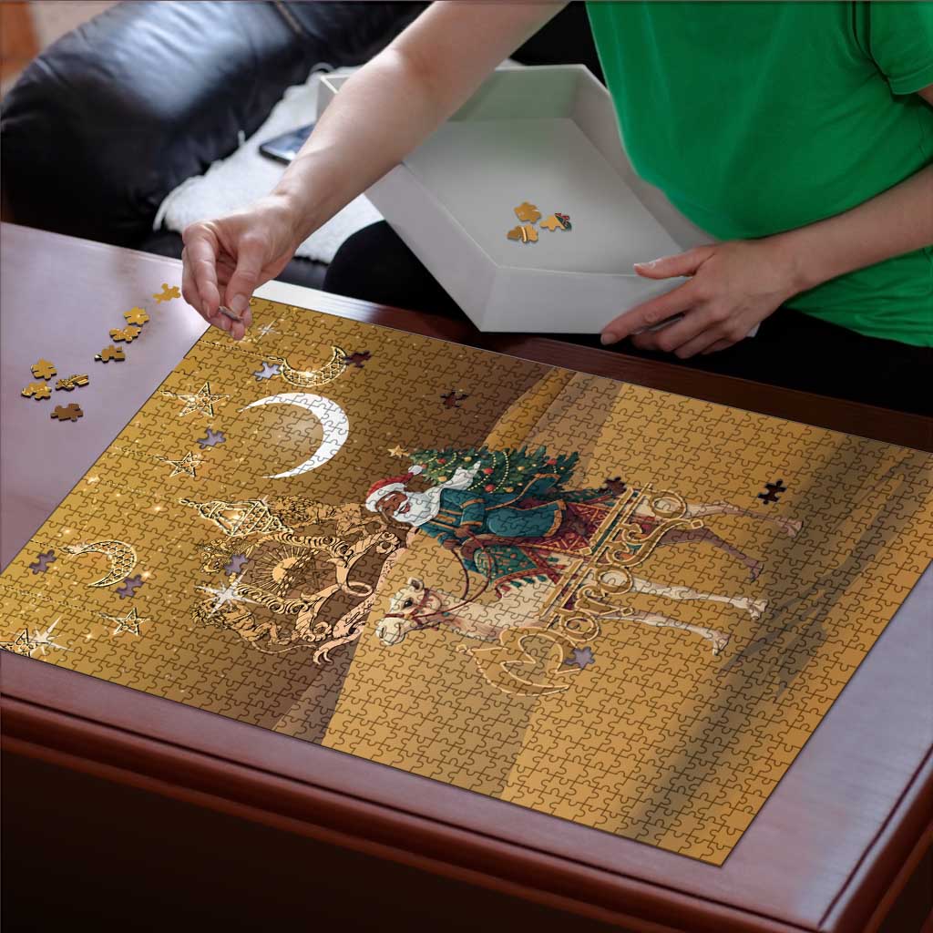 Morocco Christmas in Sahara Puzzle Black Santa Riding Camel - Wonder Print Shop
