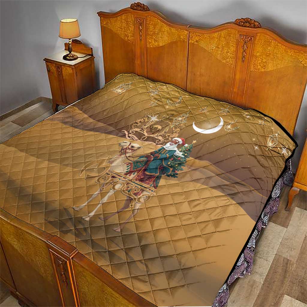 Morocco Christmas in Sahara Quilt Black Santa Riding Camel - Wonder Print Shop