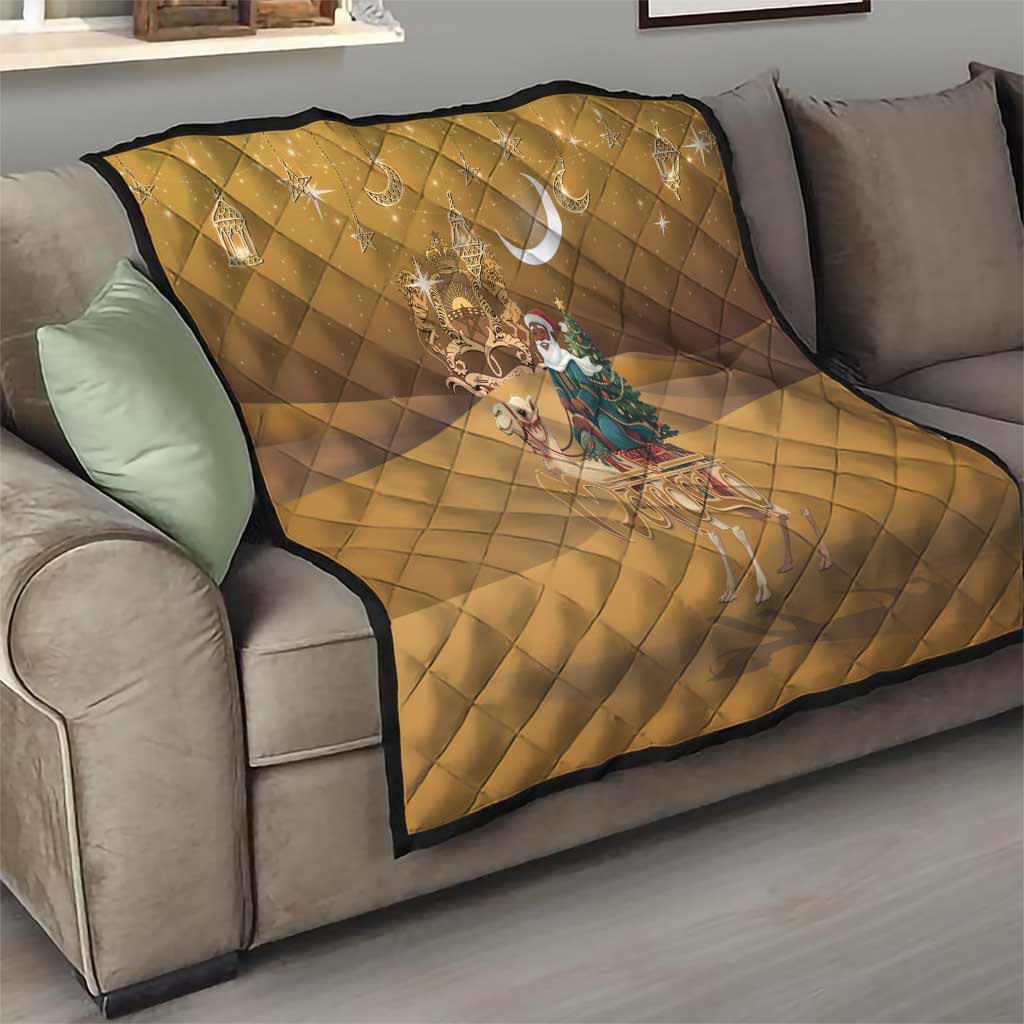Morocco Christmas in Sahara Quilt Black Santa Riding Camel - Wonder Print Shop