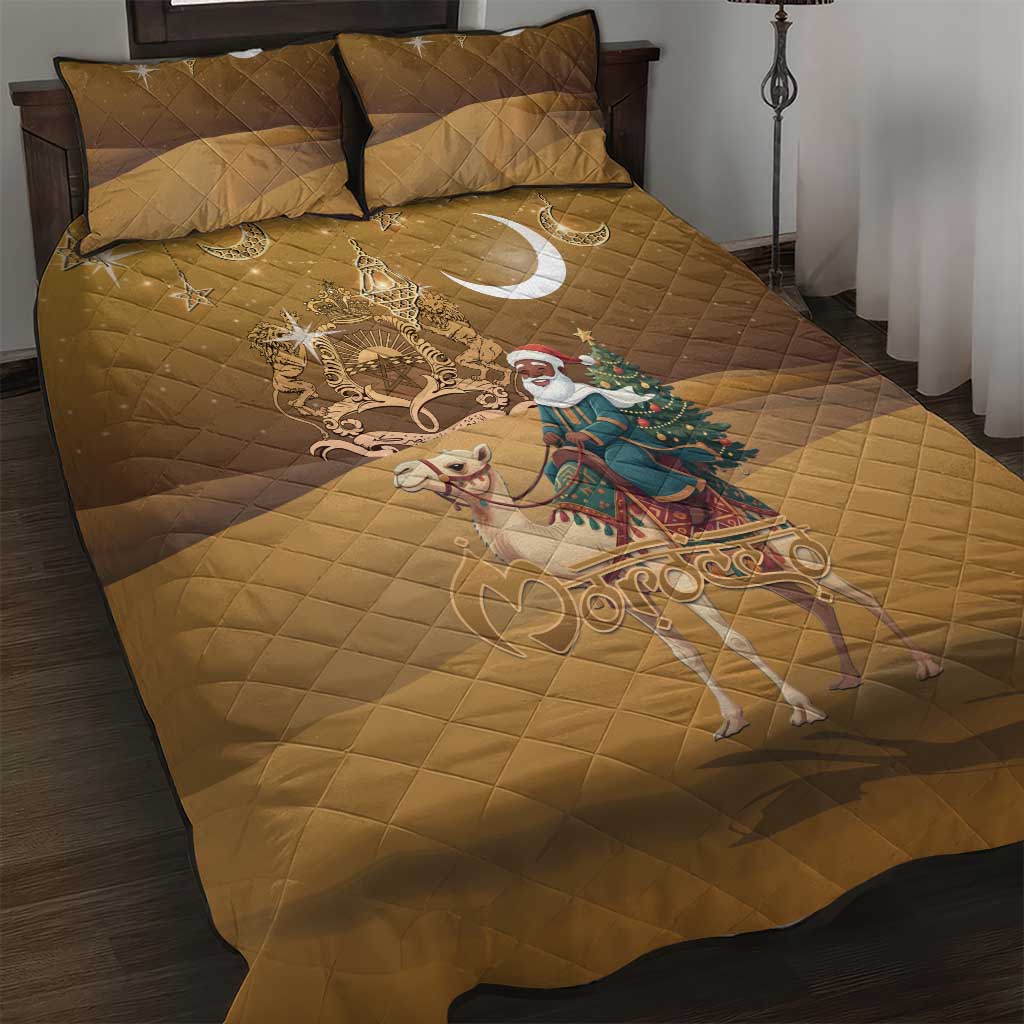 Morocco Christmas in Sahara Quilt Bed Set Black Santa Riding Camel - Wonder Print Shop