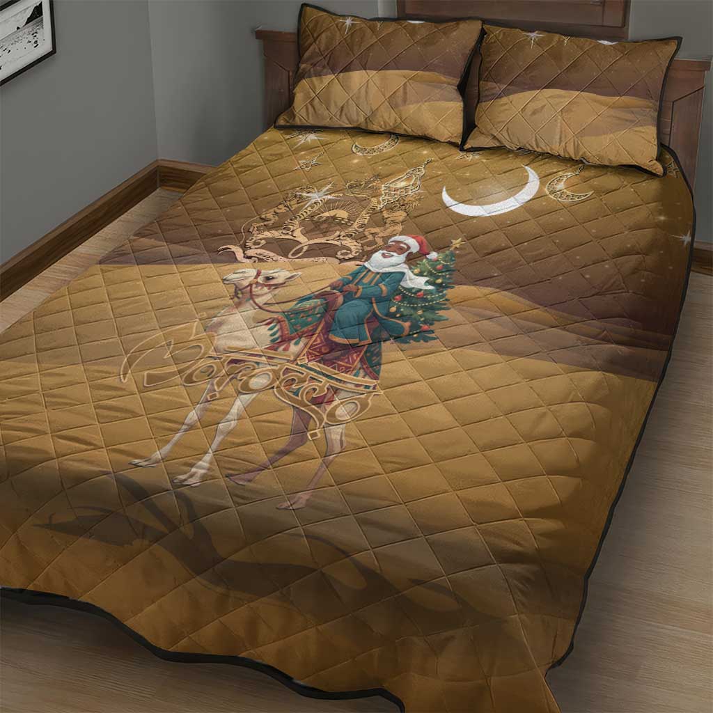 Morocco Christmas in Sahara Quilt Bed Set Black Santa Riding Camel - Wonder Print Shop