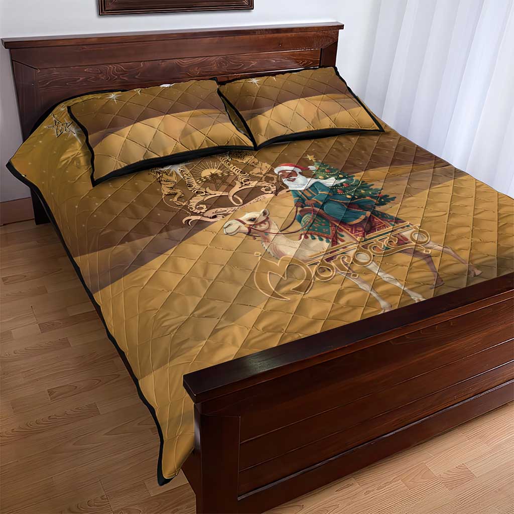 Morocco Christmas in Sahara Quilt Bed Set Black Santa Riding Camel - Wonder Print Shop