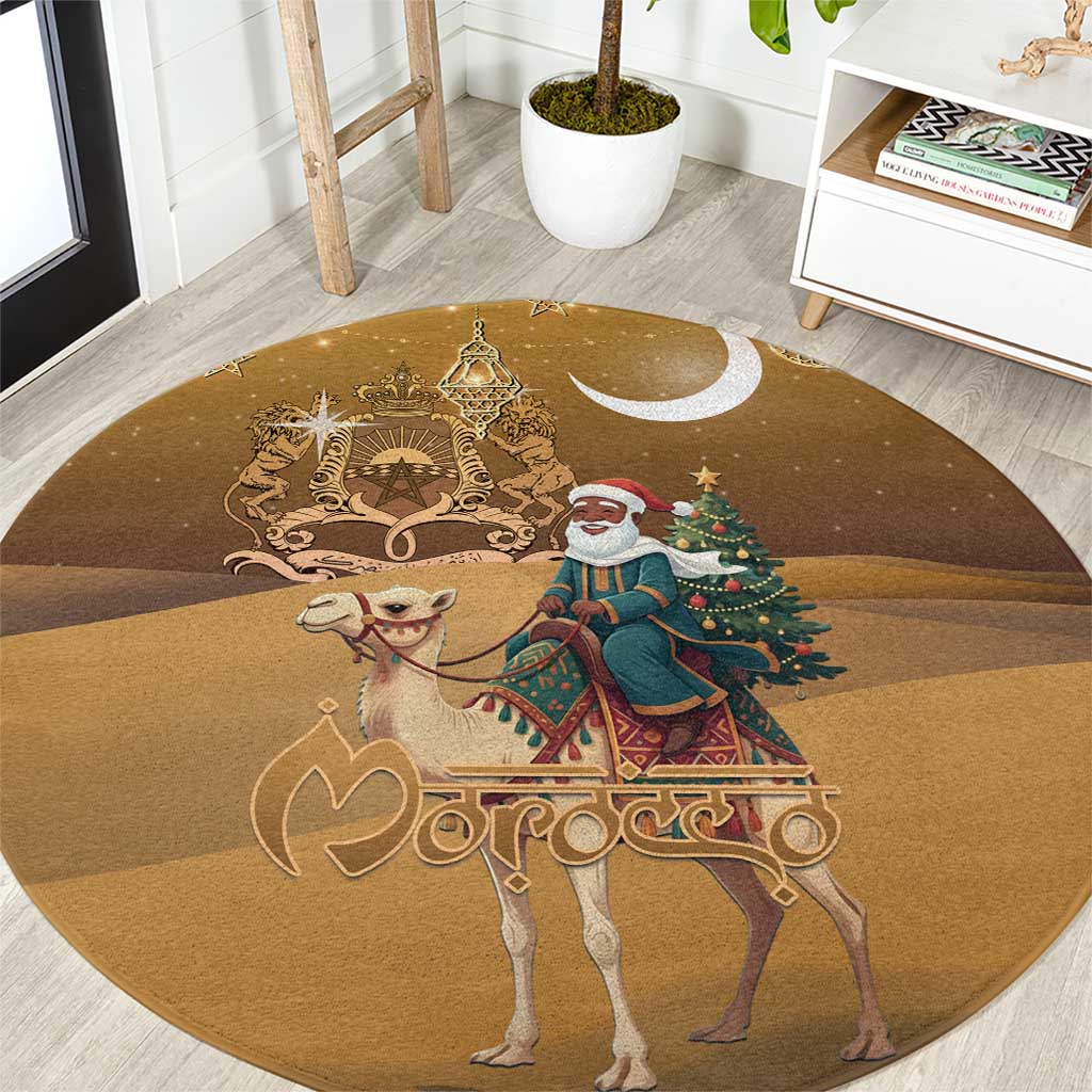 Morocco Christmas in Sahara Round Carpet Black Santa Riding Camel - Wonder Print Shop