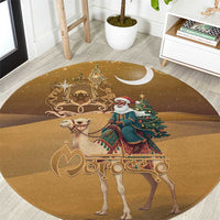 Morocco Christmas in Sahara Round Carpet Black Santa Riding Camel - Wonder Print Shop