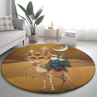 Morocco Christmas in Sahara Round Carpet Black Santa Riding Camel - Wonder Print Shop
