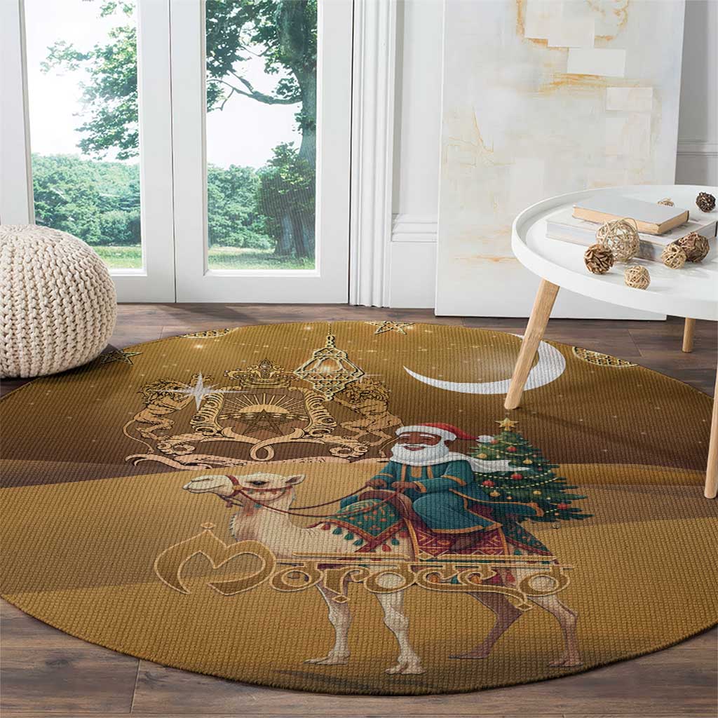 Morocco Christmas in Sahara Round Carpet Black Santa Riding Camel - Wonder Print Shop