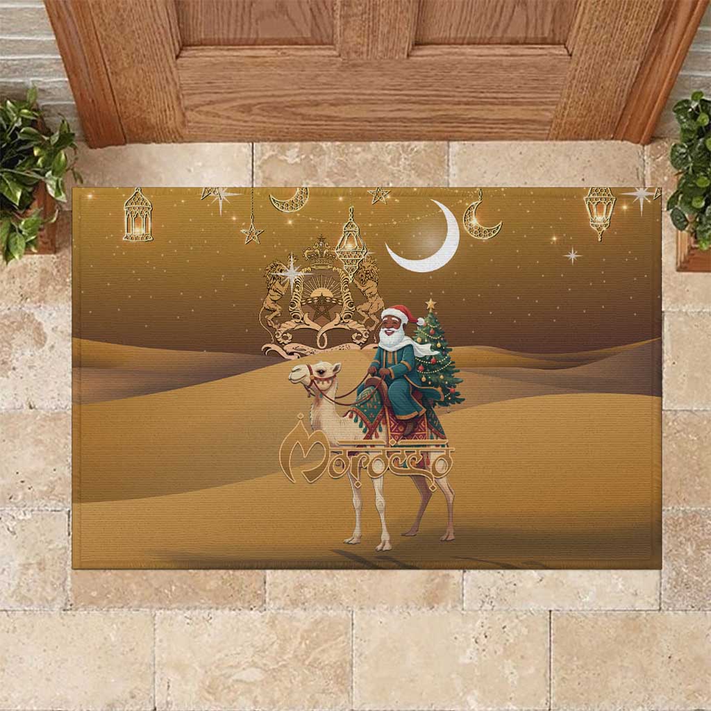 Morocco Christmas in Sahara Rubber Doormat Black Santa Riding Camel - Wonder Print Shop