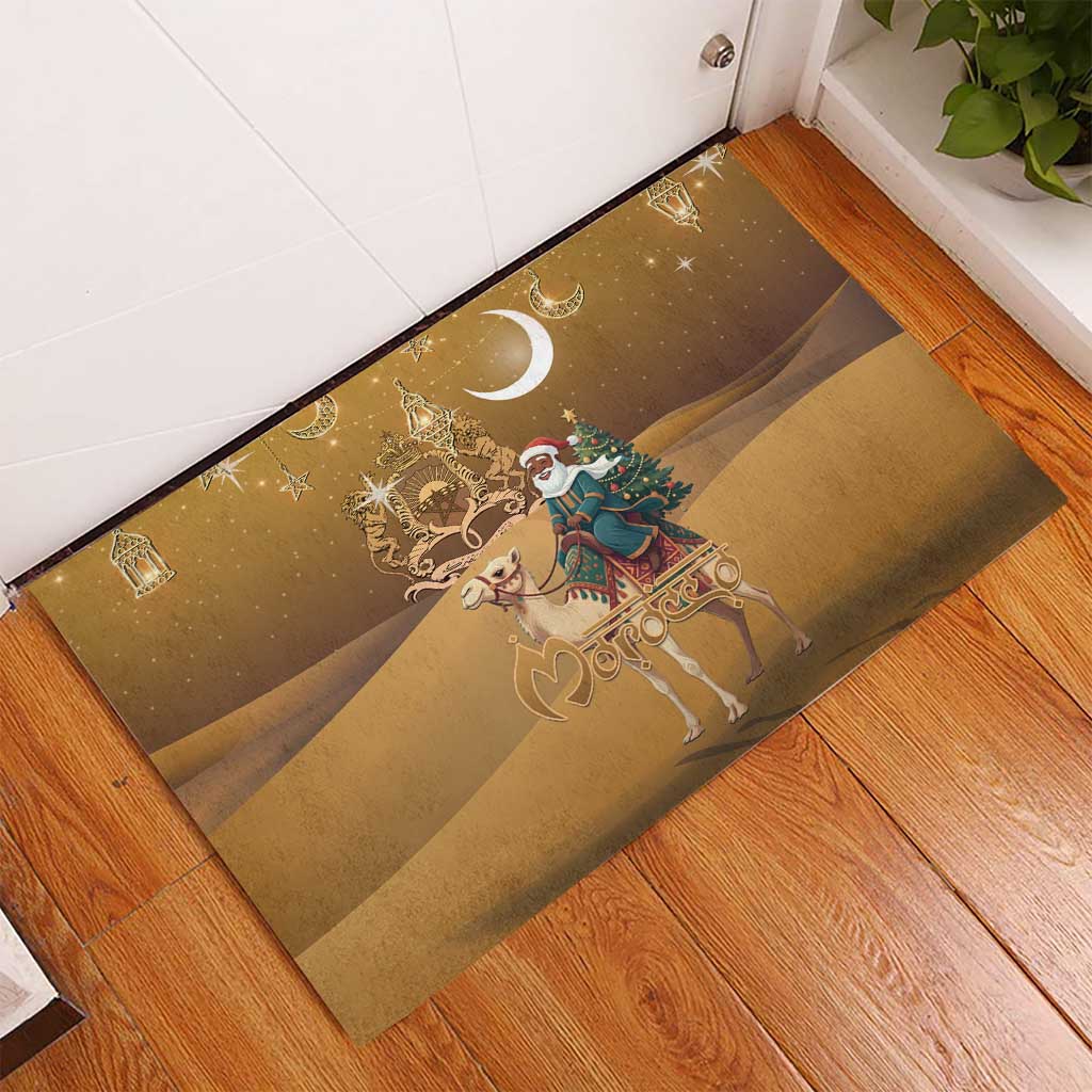 Morocco Christmas in Sahara Rubber Doormat Black Santa Riding Camel - Wonder Print Shop