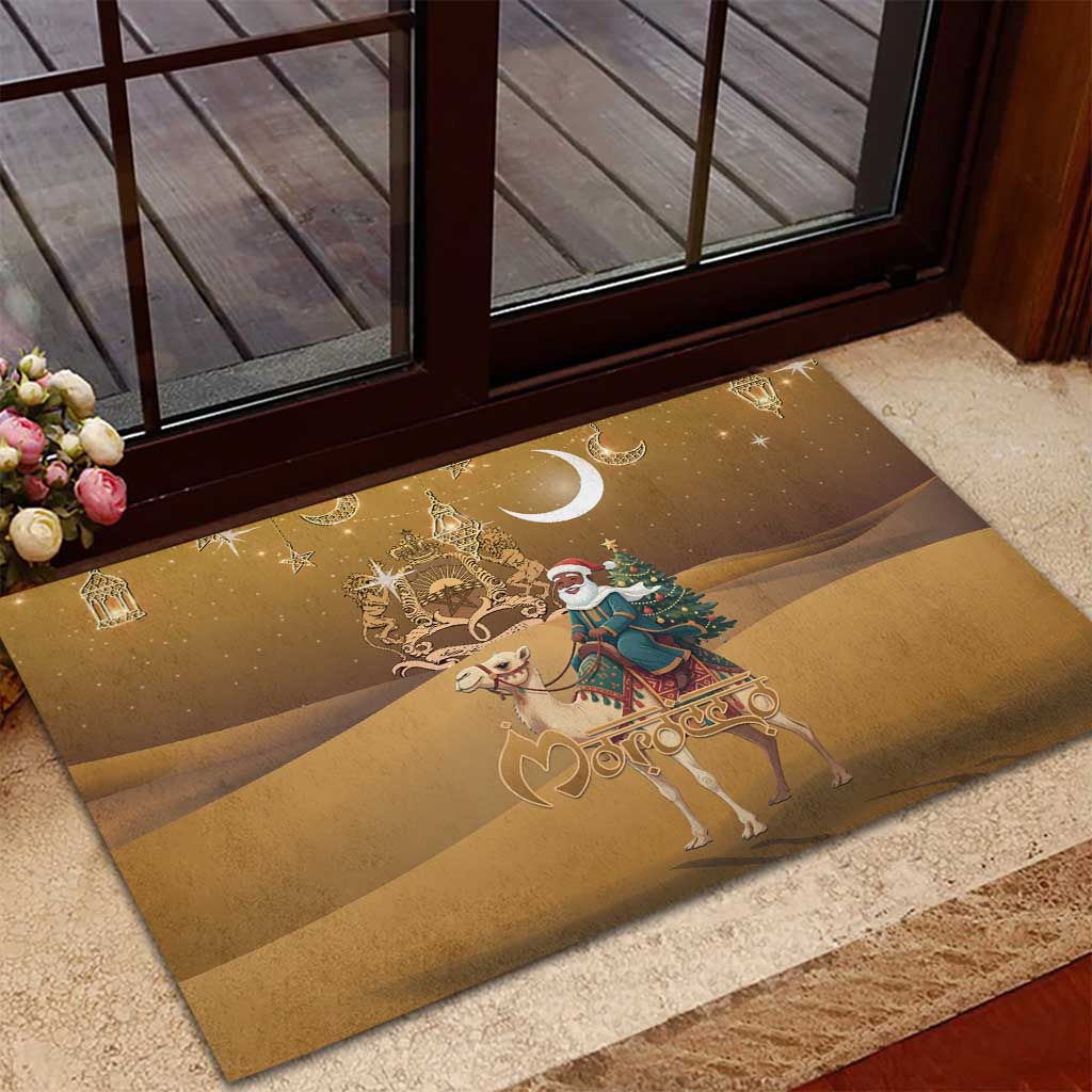 Morocco Christmas in Sahara Rubber Doormat Black Santa Riding Camel - Wonder Print Shop