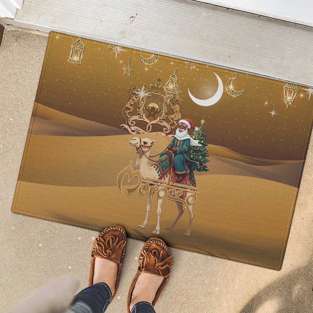 Morocco Christmas in Sahara Rubber Doormat Black Santa Riding Camel - Wonder Print Shop