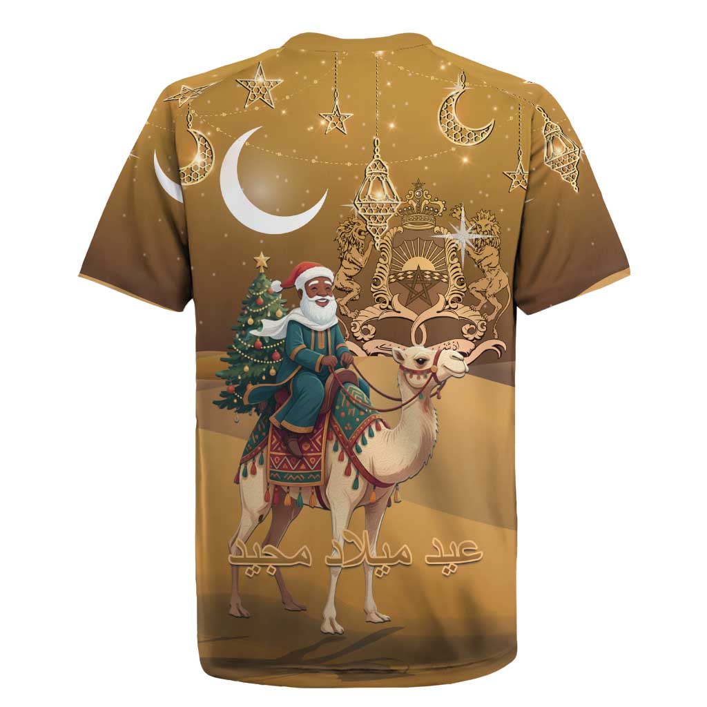 Morocco Christmas in Sahara Rugby Jersey Black Santa Riding Camel - Wonder Print Shop