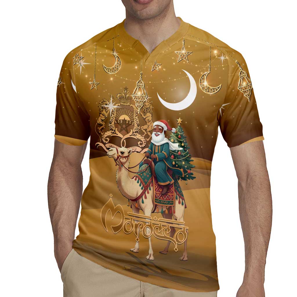 Morocco Christmas in Sahara Rugby Jersey Black Santa Riding Camel - Wonder Print Shop