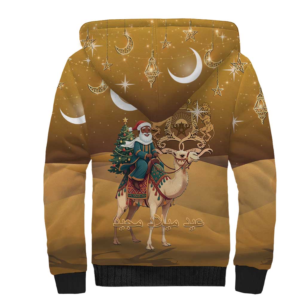Morocco Christmas in Sahara Sherpa Hoodie Black Santa Riding Camel - Wonder Print Shop