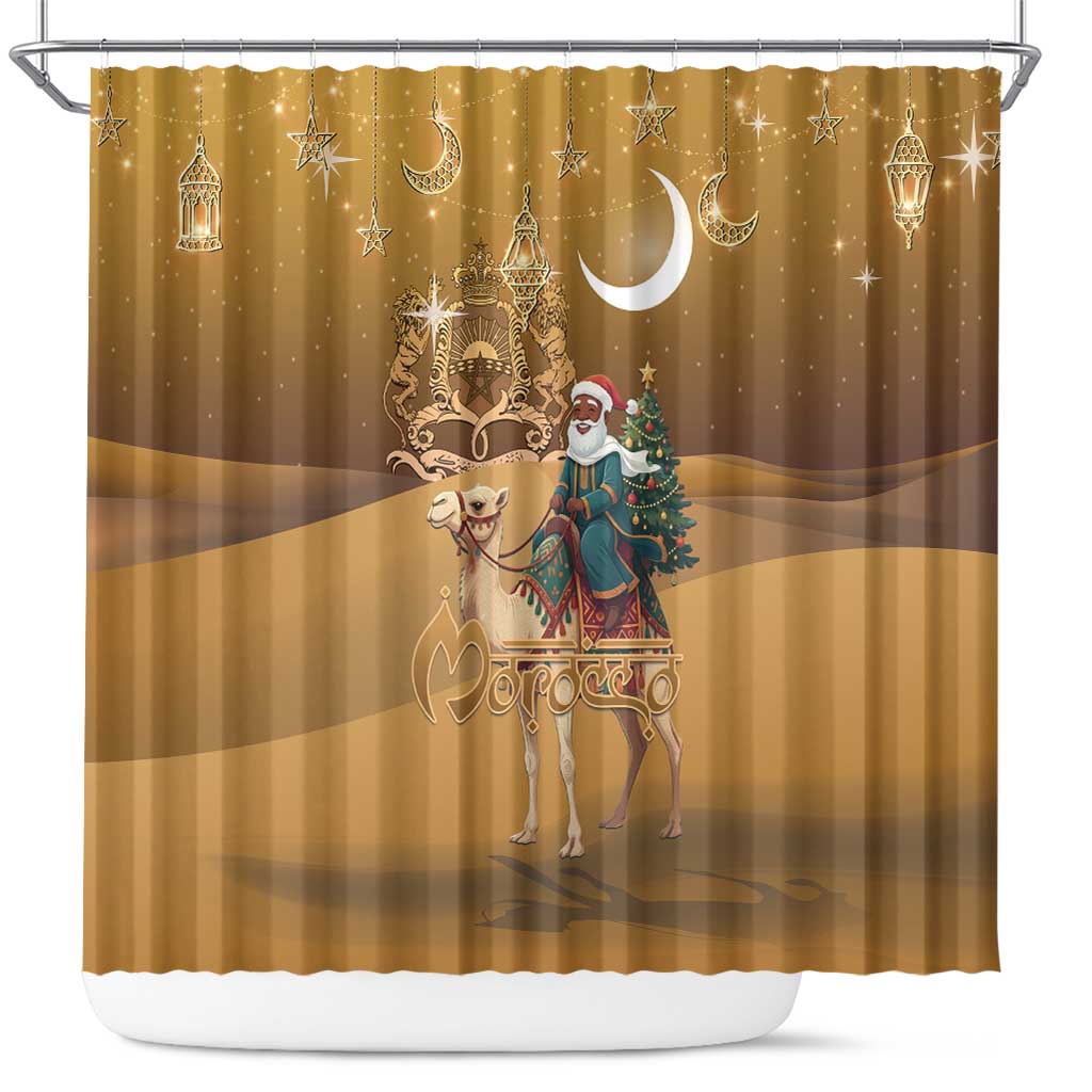 Morocco Christmas in Sahara Shower Curtain Black Santa Riding Camel - Wonder Print Shop