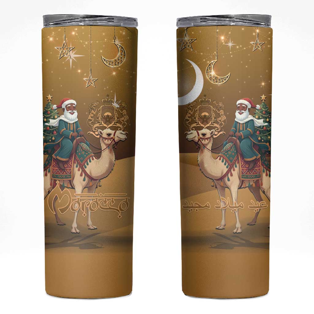 Morocco Christmas in Sahara Skinny Tumbler Black Santa Riding Camel - Wonder Print Shop