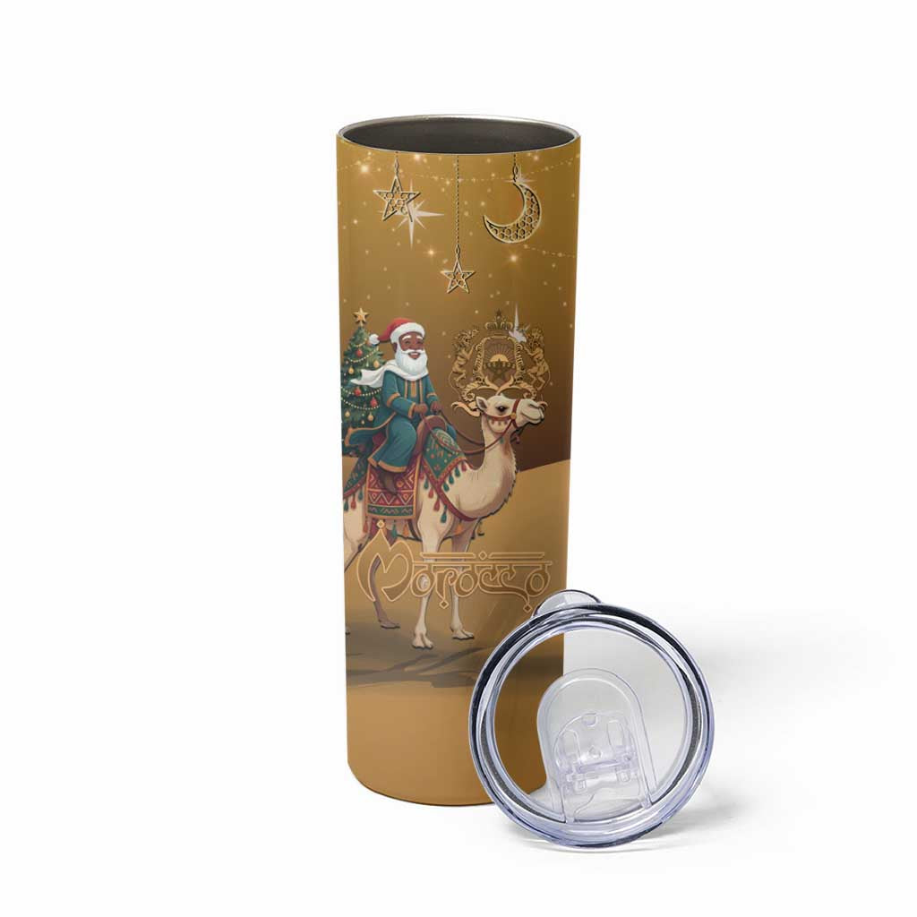 Morocco Christmas in Sahara Skinny Tumbler Black Santa Riding Camel - Wonder Print Shop