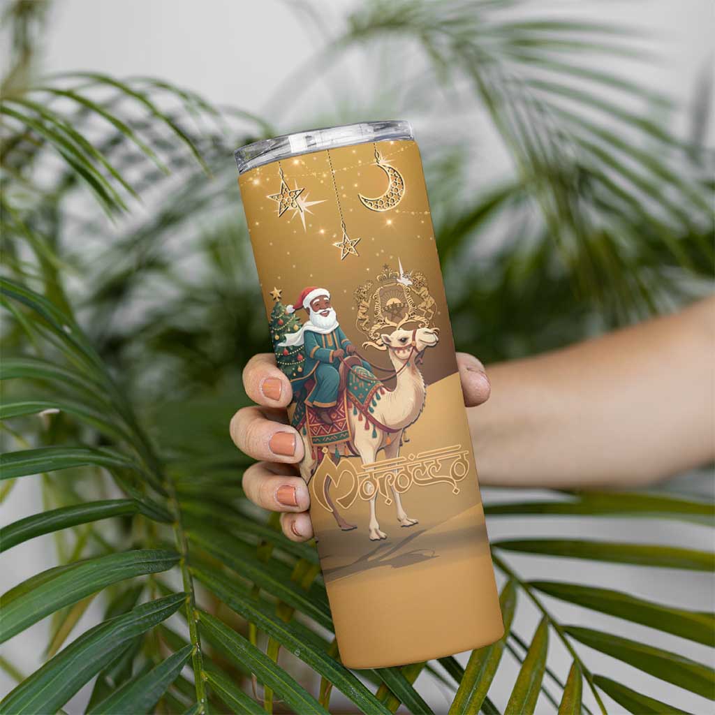 Morocco Christmas in Sahara Skinny Tumbler Black Santa Riding Camel - Wonder Print Shop