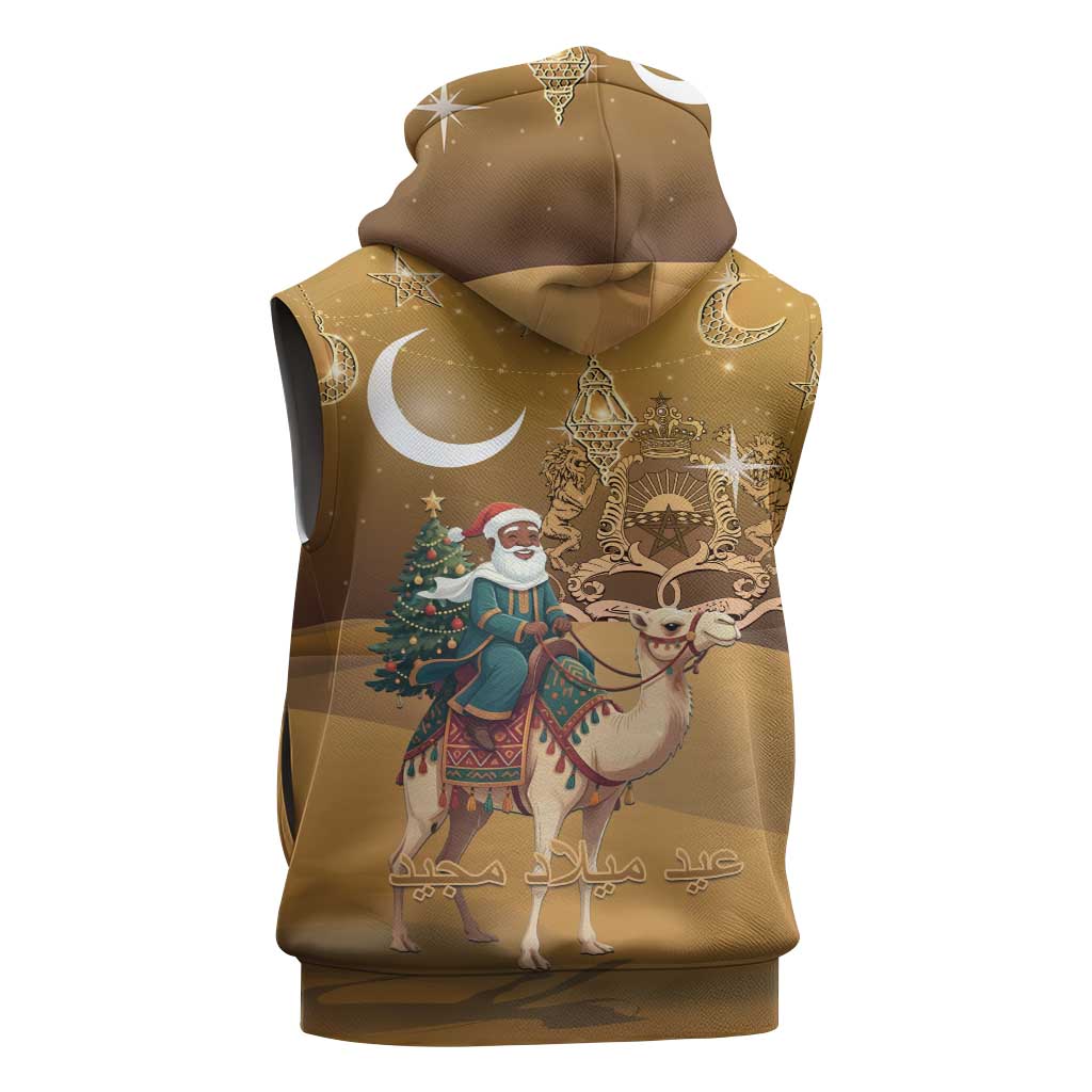 Morocco Christmas in Sahara Sleeveless Hoodie Black Santa Riding Camel - Wonder Print Shop