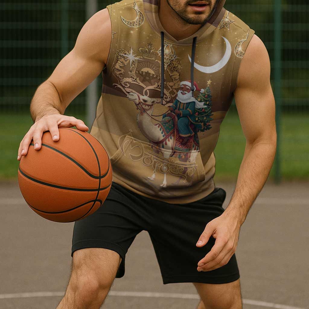 Morocco Christmas in Sahara Sleeveless Hoodie Black Santa Riding Camel - Wonder Print Shop