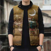 Morocco Christmas in Sahara Sleeveless Puffer Jacket Black Santa Riding Camel - Wonder Print Shop