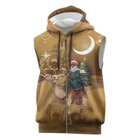 Morocco Christmas in Sahara Sleeveless Zip Hoodie Black Santa Riding Camel - Wonder Print Shop