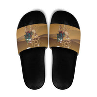 Morocco Christmas in Sahara Slide Sandals Black Santa Riding Camel - Wonder Print Shop