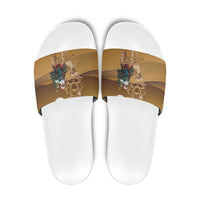 Morocco Christmas in Sahara Slide Sandals Black Santa Riding Camel - Wonder Print Shop