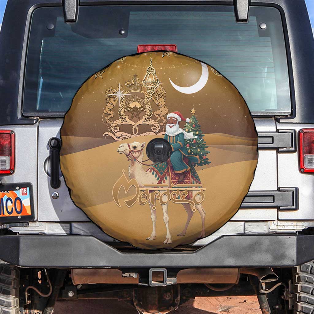 Morocco Christmas in Sahara Spare Tire Cover Black Santa Riding Camel - Wonder Print Shop