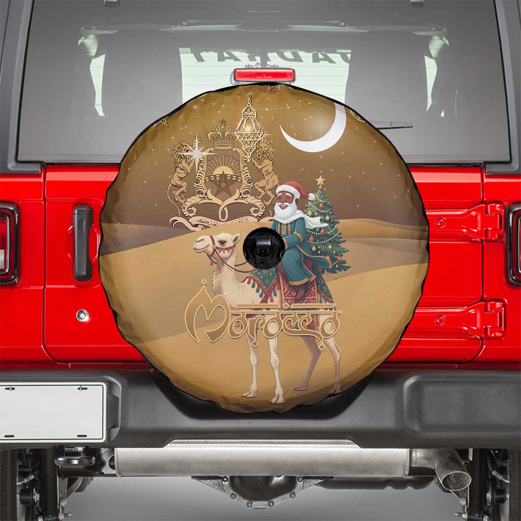 Morocco Christmas in Sahara Spare Tire Cover Black Santa Riding Camel - Wonder Print Shop