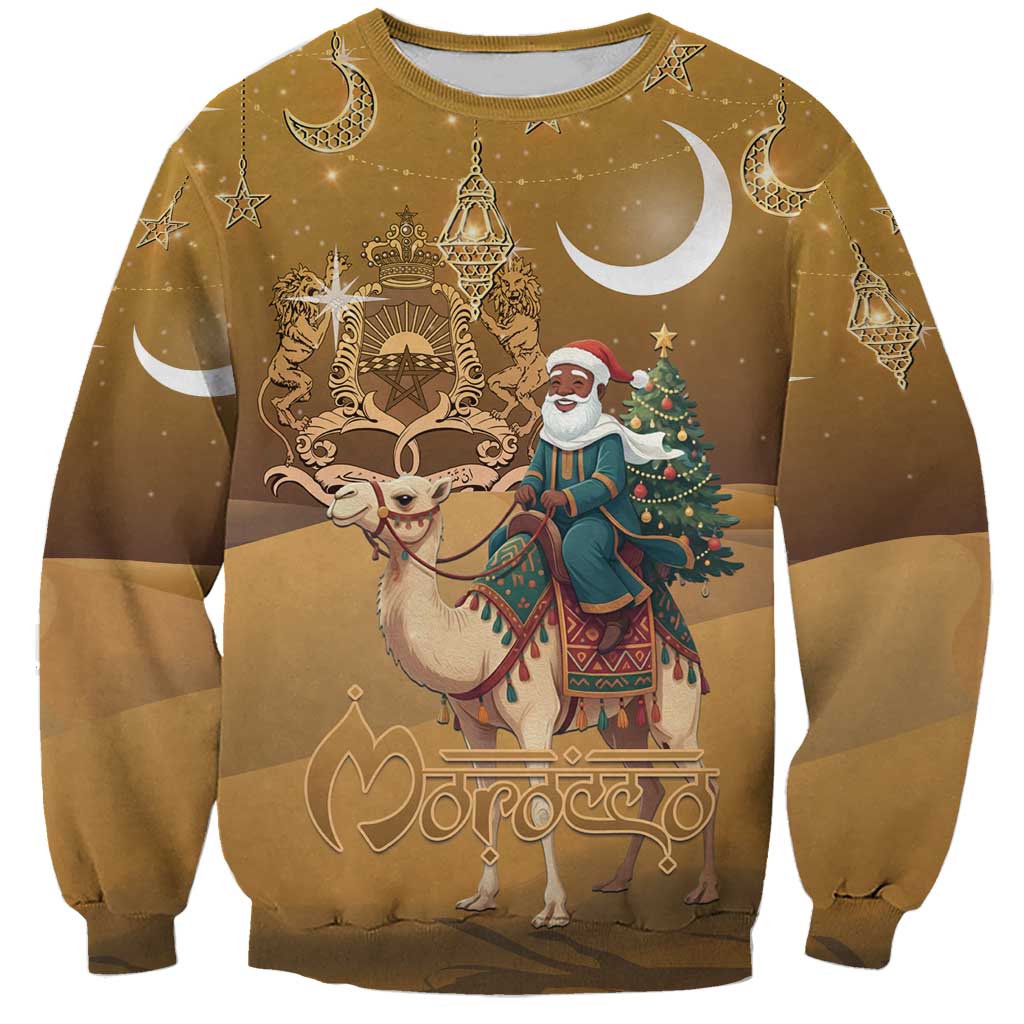 Morocco Christmas in Sahara Sweatshirt Black Santa Riding Camel - Wonder Print Shop