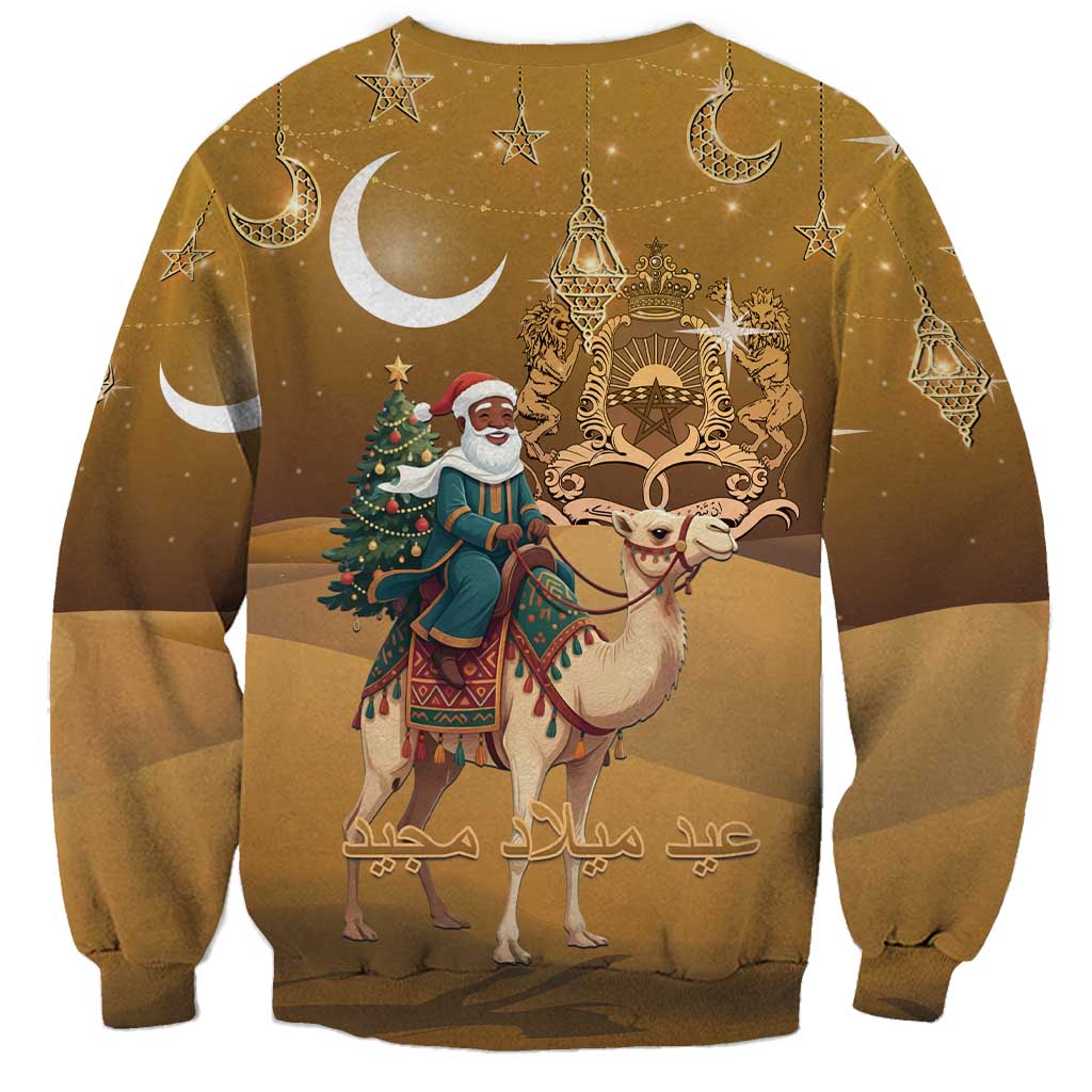 Morocco Christmas in Sahara Sweatshirt Black Santa Riding Camel - Wonder Print Shop