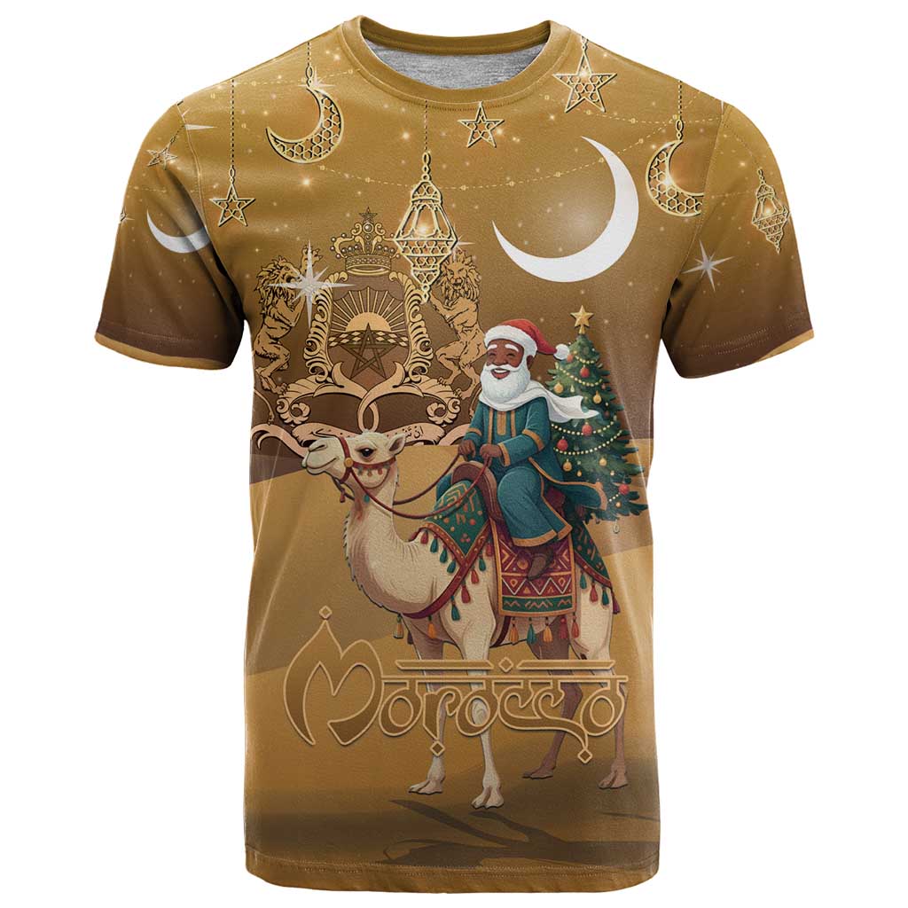 Morocco Christmas in Sahara T Shirt Black Santa Riding Camel - Wonder Print Shop
