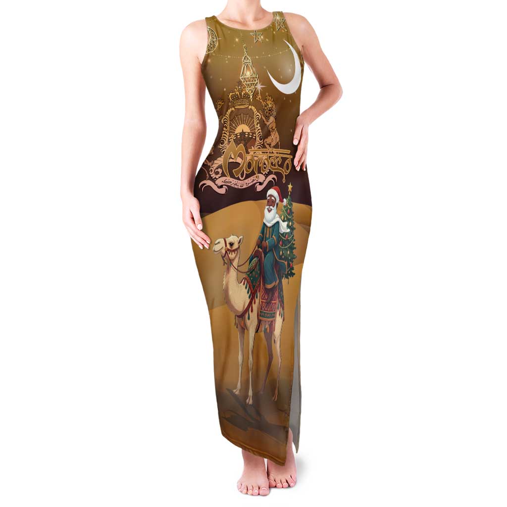 Morocco Christmas in Sahara Tank Maxi Dress Black Santa Riding Camel - Wonder Print Shop