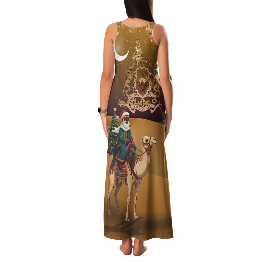 Morocco Christmas in Sahara Tank Maxi Dress Black Santa Riding Camel - Wonder Print Shop