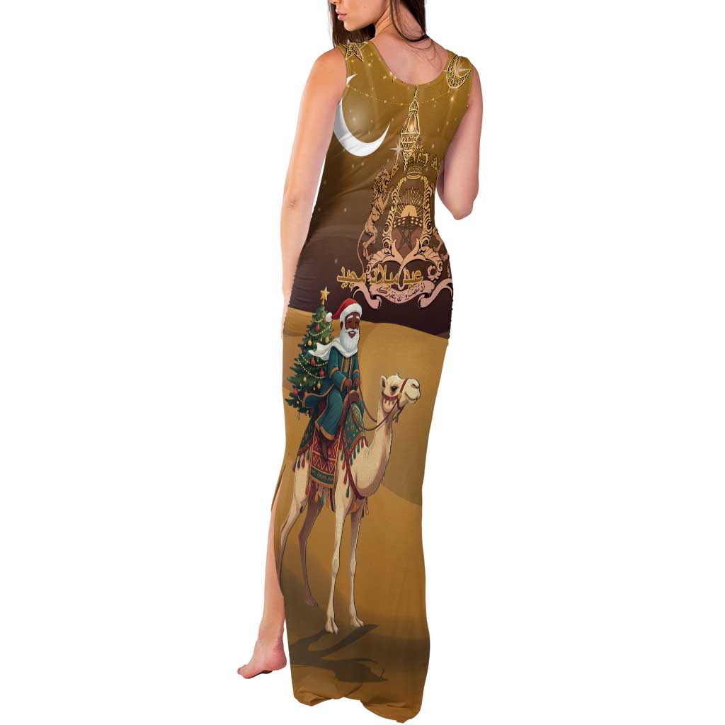 Morocco Christmas in Sahara Tank Maxi Dress Black Santa Riding Camel - Wonder Print Shop