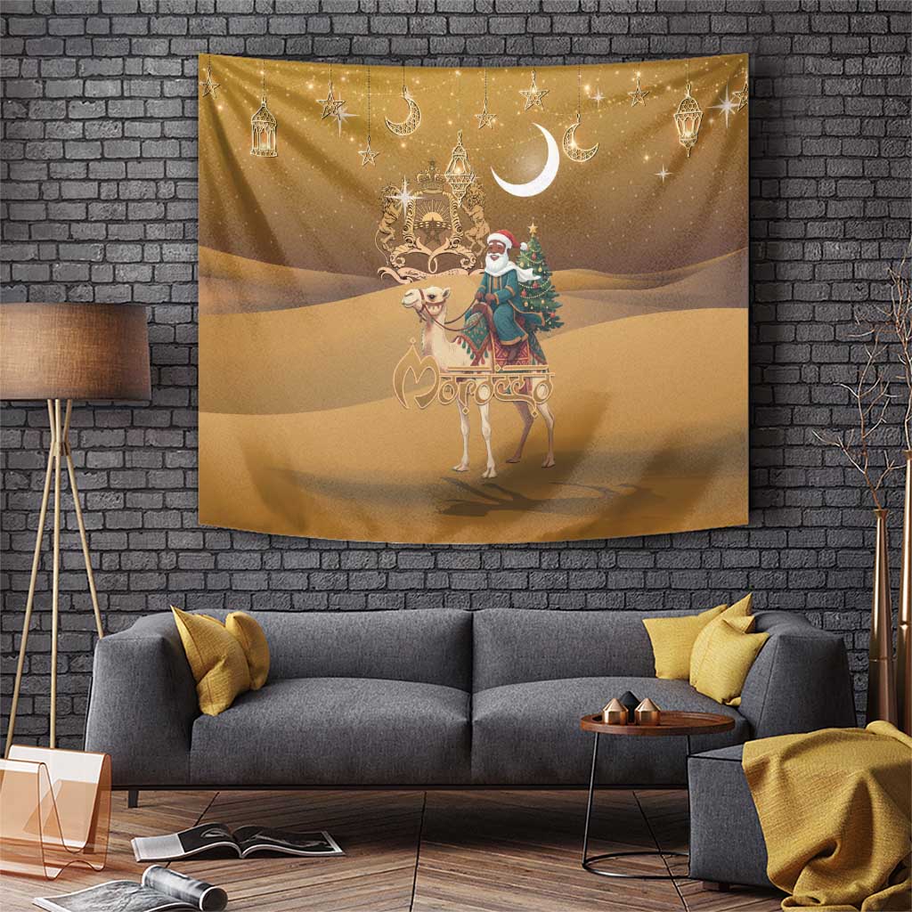 Morocco Christmas in Sahara Tapestry Black Santa Riding Camel - Wonder Print Shop
